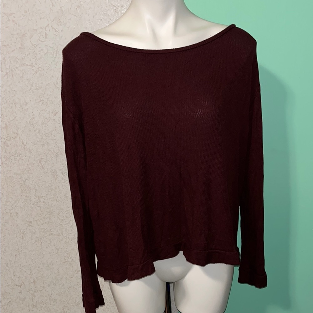 maroon zyia active waffle knit flowy long sleeve tee